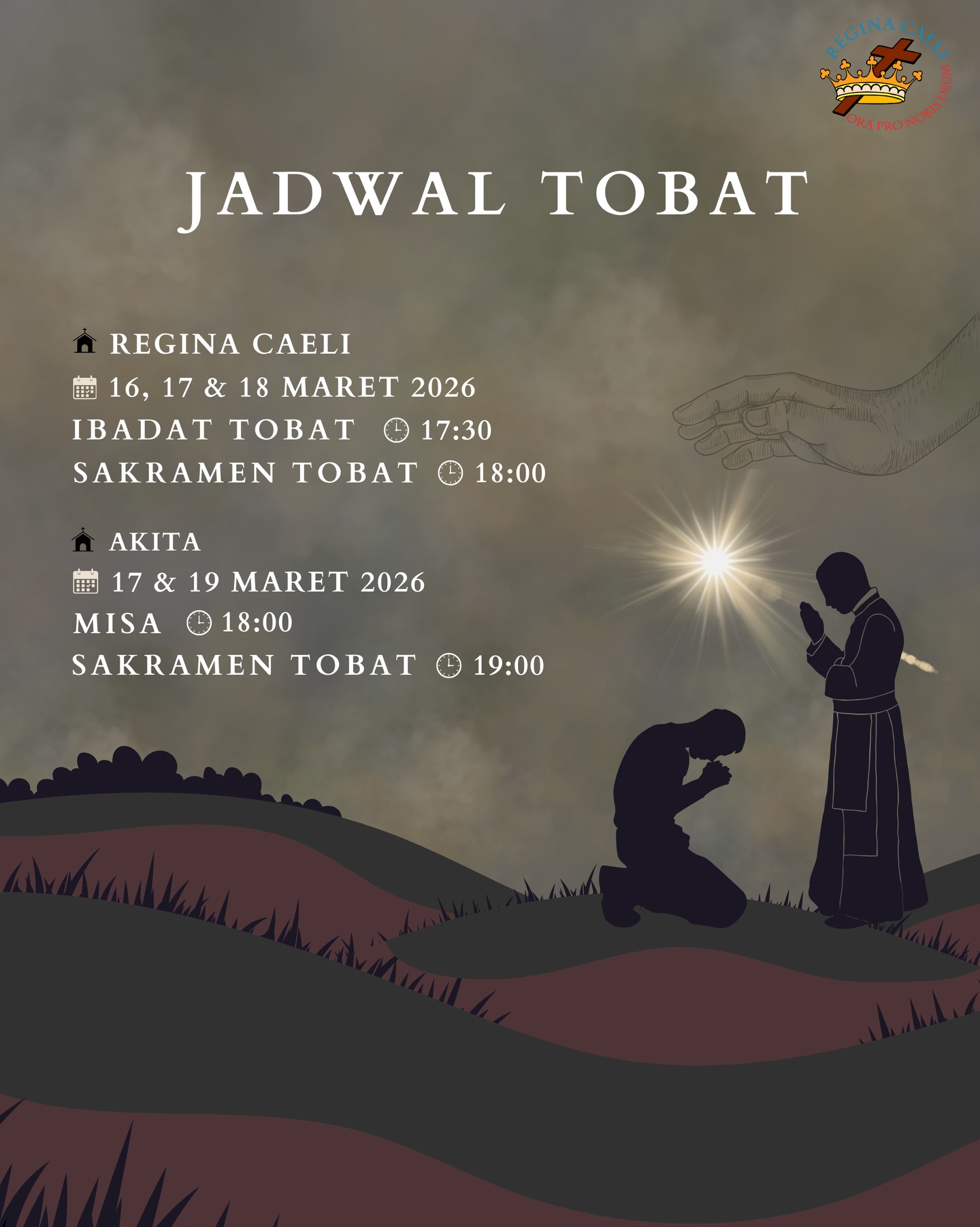 Mari menyiapkan hati dalam doa dan pertobatan.
Tuhan selalu menunggu , bukan untuk menghakimi, tapi untuk memeluk.
#JadwalTobat #ReginaCaeli #MasaPrapaskah #KembaliKepadaTuhan