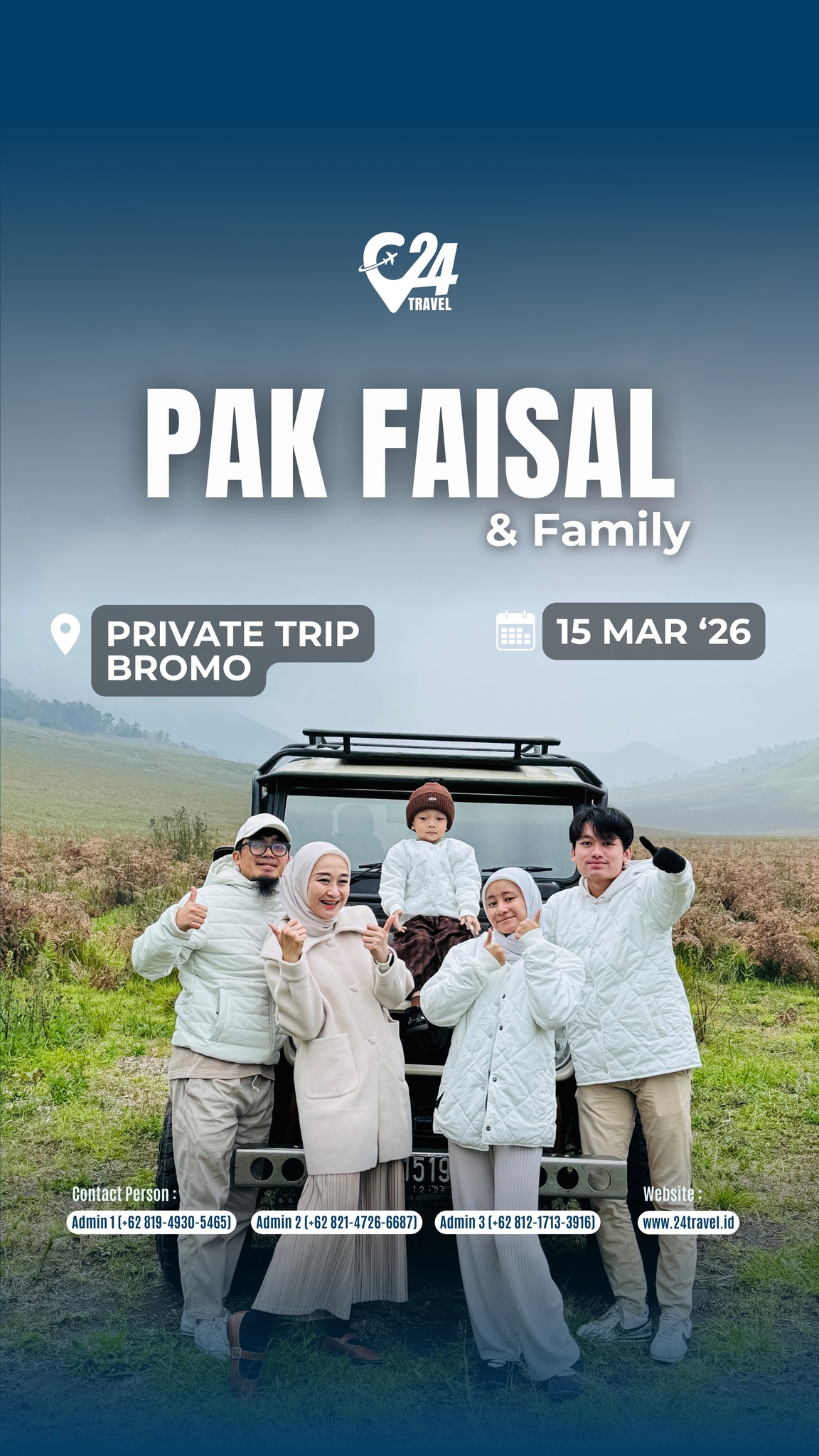 Perjalanan sederhana bersama keluarga sering jadi kenangan yang paling bermakna.
Bromo menghadirkan keindahan alam yang membuat setiap momen terasa lebih dekat dan hangat.
Yuk, wujudkan liburan keluarga yang tenang, berkesan, dan penuh cerita indah.Info promo & konsultasi klik link bio 👉 @24travel.id#24travel #semuabisaliburan #paketwisatabromo #tripbromo