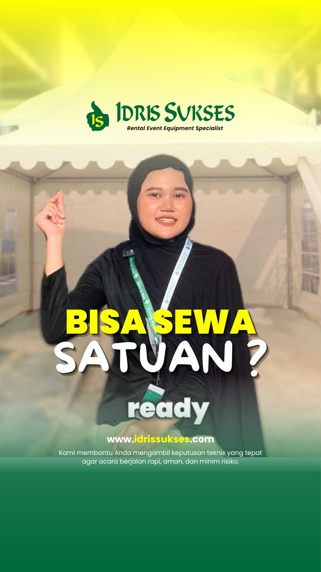 Nggak perlu pusing sewa paket besar kalau butuhnya cuma satuan. Mau lamaran kecil-kecilan di rumah atau syukuran keluarga, kami siap kirim barang dengan kualitas yang sama okenya dengan event besar.
#IdrisSukses #SewaAlatPesta #SewaSatuan #SewaACJakarta #SewaKursiJakarta #EventRumahan #TipsHematEvent #VendorEvent #SewaACStanding #SyukuranRumah